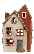 Clayre & Eef Béžovo-hnědý keramický svícen na čajovou svíčku - 13*8*20 cm domek Amster Village