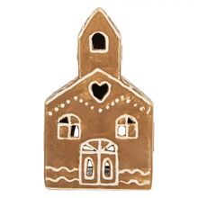 Clayre & Eef Hnědá keramická chaloupka na čajovou svíčku 16 cm