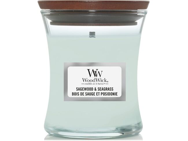 WoodWick střední svíčka Sagewood & Seagrass