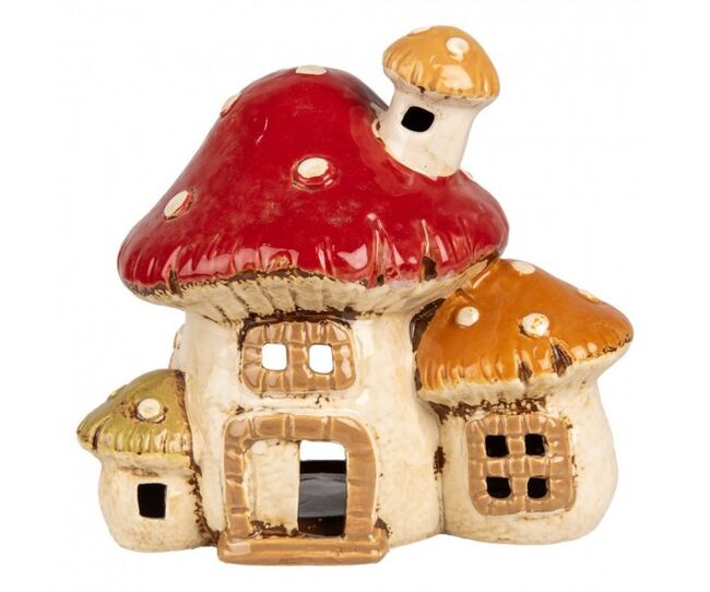 Clayre & Eef Keramický svícen ve tvaru houby muchomůrky 16 cm