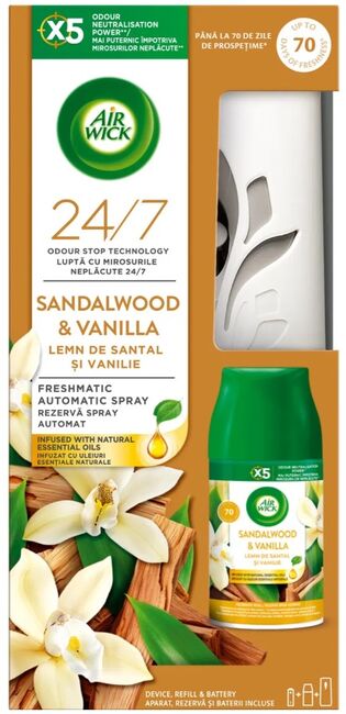 AIR WICK Spray komplet Vanilka a santalové dřevo 250 ml