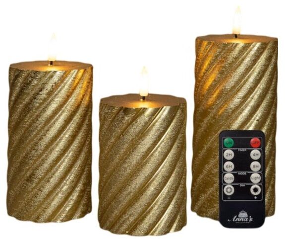 Colmore By Diga  Sada 3 LED svícek z pravého vosku zlaté